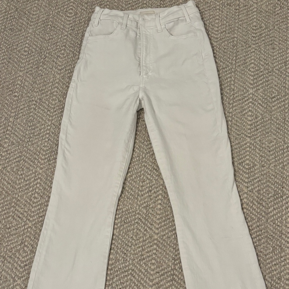 MOTHER The Hustler Ankle Fray White Jeans - Size 26